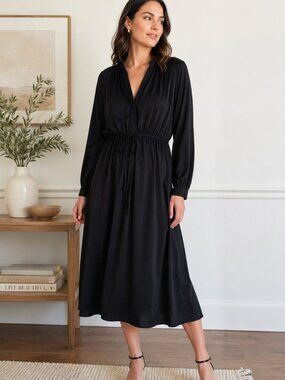 The White Company White Label Black Midi Dress US 10 Drawstring Waist